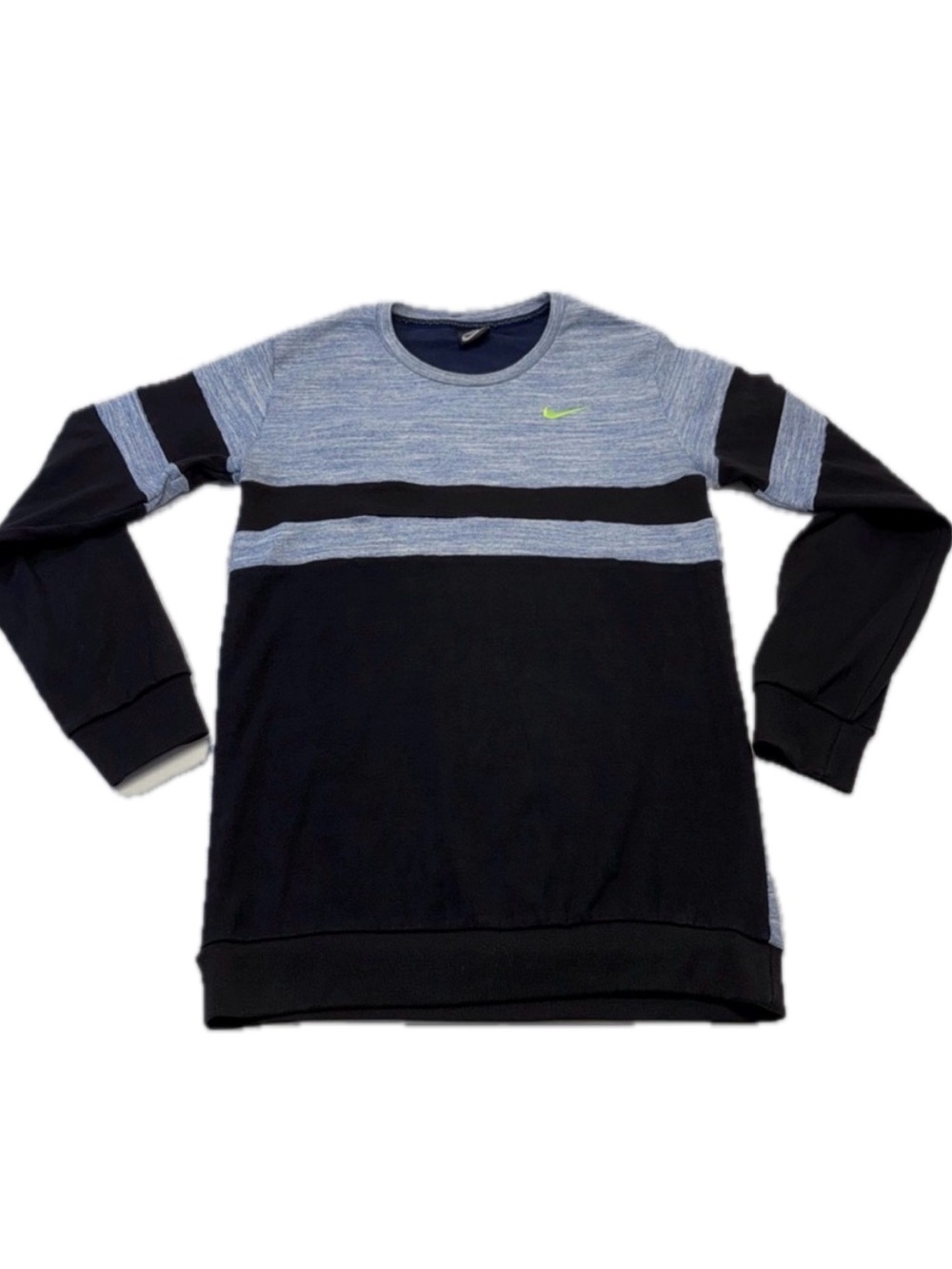 Nike Men's Black Heather Blue Crewneck Lime Swoosh Size Small
